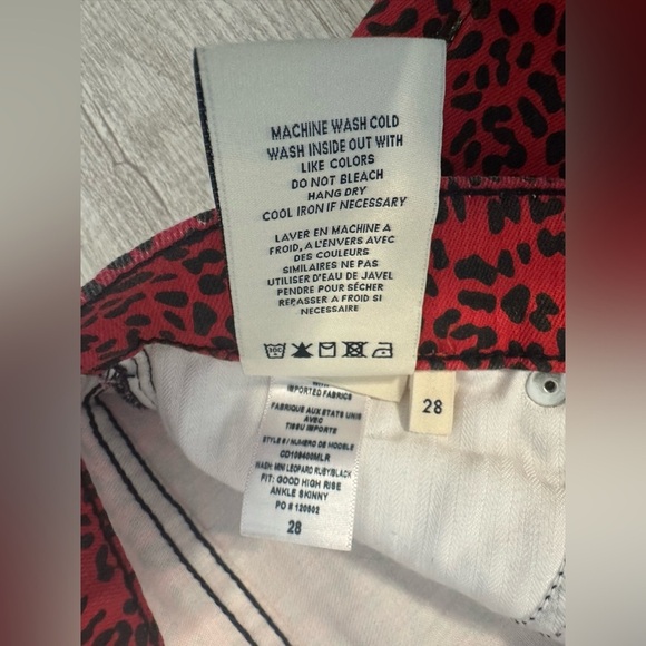Alice + Olivia Good High Rise Ankle Skinny Jeans Red Leopard Funky Rock Size 28 - Picture 11 of 11